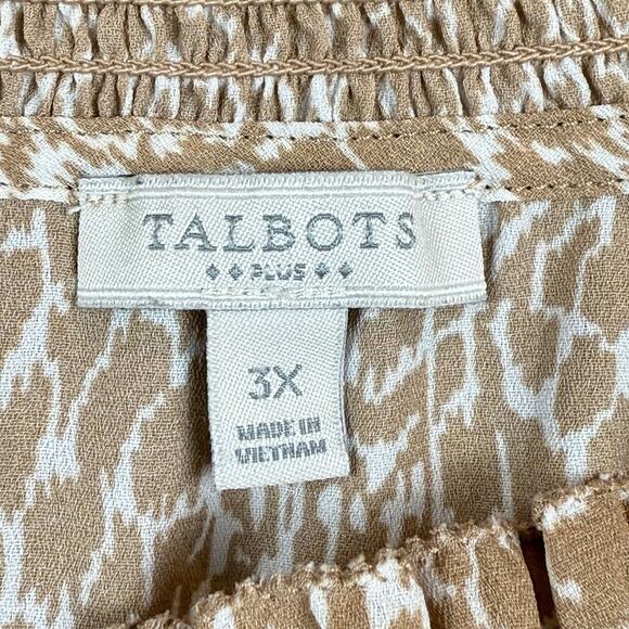 Talbots Top Women's 3X Brown Animal Print Ruffle Trim Sleeveless Tie-Neck Blouse - Picture 5 of 8